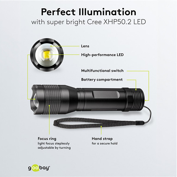 LED zaklamp op batterijen | AAA | 1500 lumen | 300 meter | IPx7 | Zwart LDR03667 - 4