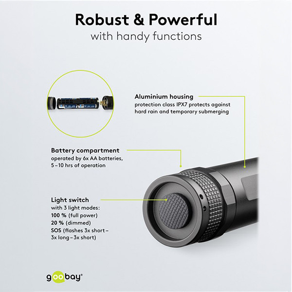 LED zaklamp op batterijen | AAA | 1500 lumen | 300 meter | IPx7 | Zwart LDR03667 - 5