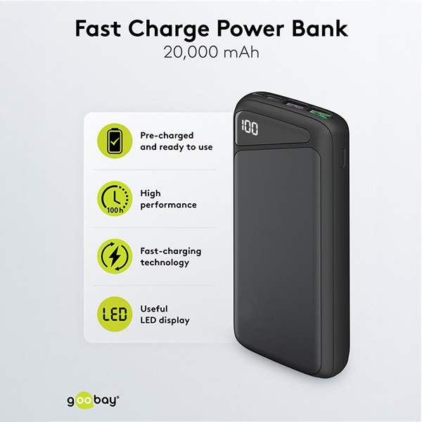 Powerbank | 20.000 mAh | 2x USB-A, 1x USB-C | Power Delivery | Max. 18W | Zwart LDR03653 - 2