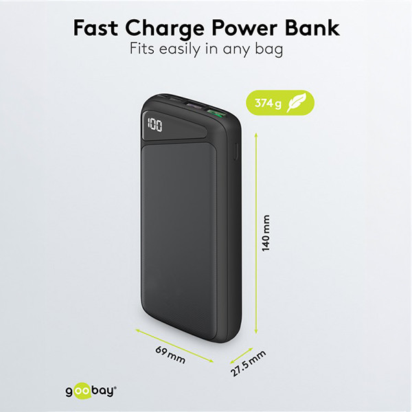 Powerbank | 20.000 mAh | 2x USB-A, 1x USB-C | Power Delivery | Max. 18W | Zwart LDR03653 - 4