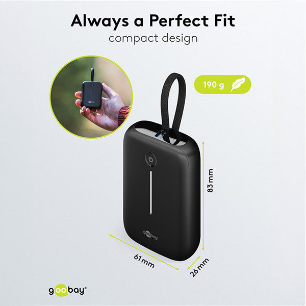 Powerbank met USB-C kabel | 10.000 mAh | 1x USB-A, 1x USB-C | Max. 20W | Zwart LDR03655 - 5