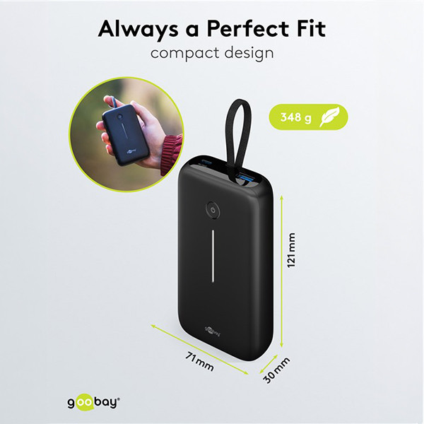 Powerbank met USB-C kabel | 20.000 mAh | 1x USB-A, 1x USB-C | Max. 30W | Zwart LDR03656 - 3