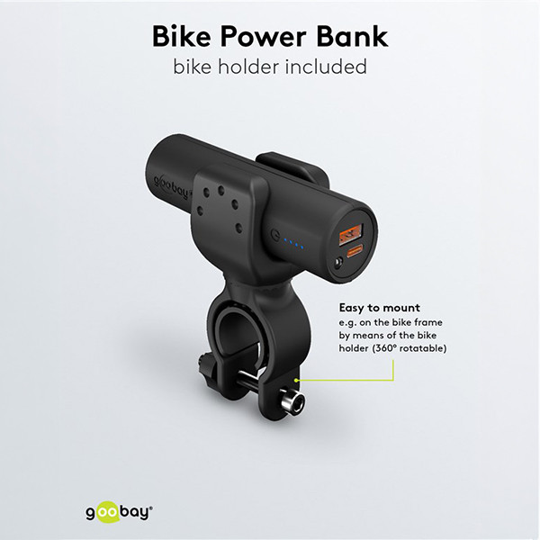 Powerbank met fietshouder | 5000 mAh | USCB-A, USB-C | Zaklamp | Zwart LDR03650 - 7