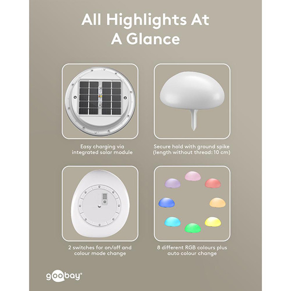 Goobay Solar Bollamp | 2x halfrond | RGB + 1900-6000K | Ø 20 cm | Schemersensor LDR03674 - 5