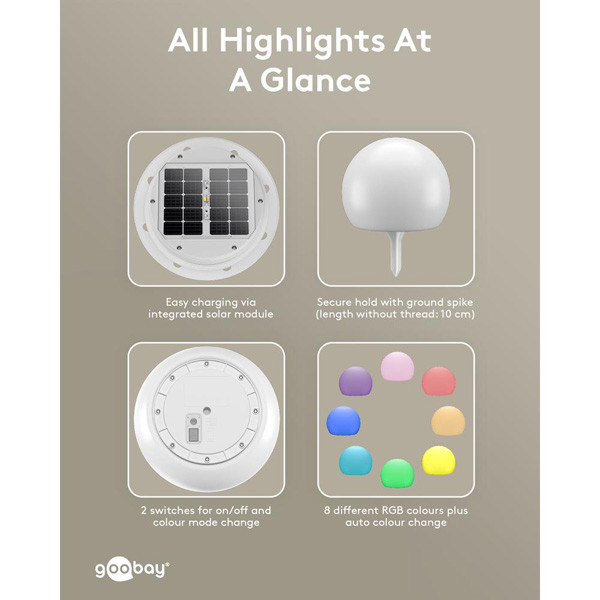 Goobay Solar Bollamp | 2x rond | RGB + 1900-6000K | Ø 20 cm | Schemersensor LDR03673 - 6