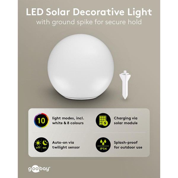 Goobay Solar Bollamp | Rond XL | RGB + 1900-6000K | Ø 35 cm | Schemersensor LDR03672 - 4