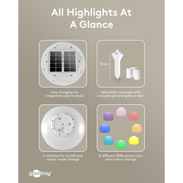 Goobay Solar Bollamp | Rond XL | RGB + 1900-6000K | Ø 35 cm | Schemersensor LDR03672 - 6