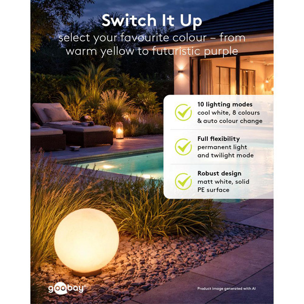 Goobay Solar Bollamp | Rond XL | RGB + 1900-6000K | Ø 35 cm | Schemersensor LDR03672 - 8