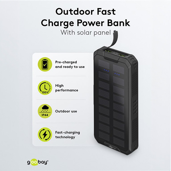Solar Powerbank | 20.000 mAh | 2x USB-A, 1x USB-C | 18W | Zwart LDR03651 - 2