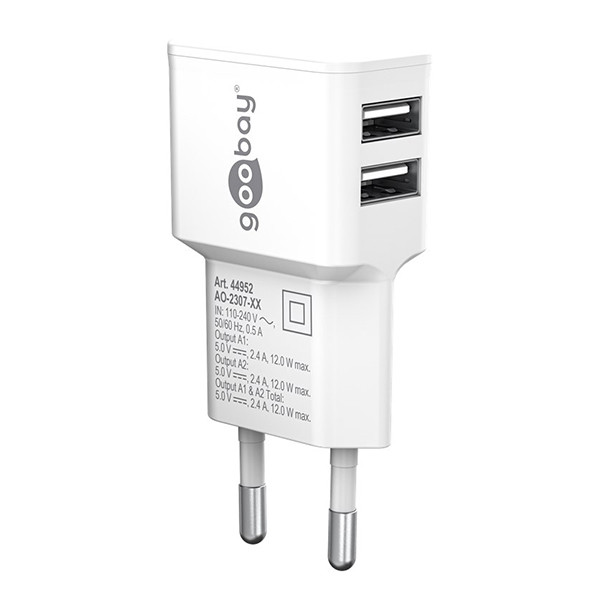 USB-A oplader | 2 poorten | 12W | Wit LDR03638 - 1