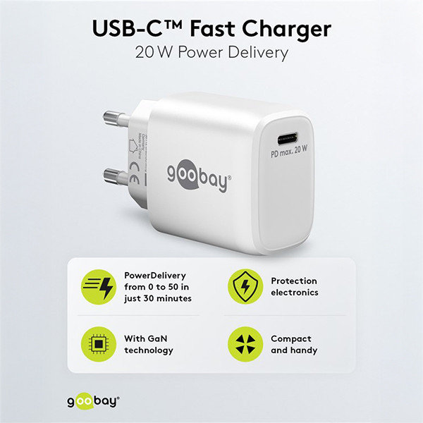 USB-C snellader | 1 poort | 20W | GaN | Power Delivery | Wit LDR03623 - 3