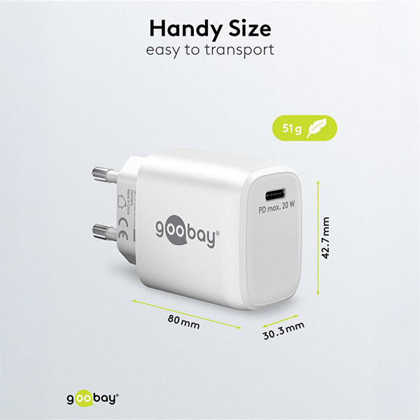 USB-C snellader | 1 poort | 20W | GaN | Power Delivery | Wit LDR03623 - 4