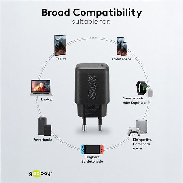 USB-C snellader | 1 poort | 20W | GaN | Power Delivery | Zwart LDR03622 - 8