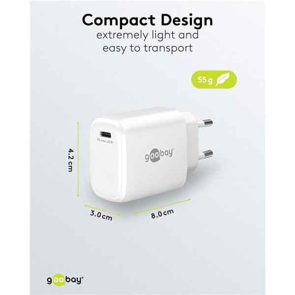 USB-C snellader | 1 poort | 25W | GaN | Power Delivery | Wit LDR03685 - 4