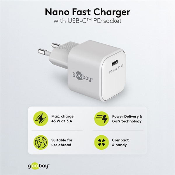 USB-C snellader | 1 poort | 45W | GaN | Power Delivery | Wit LDR03627 - 3