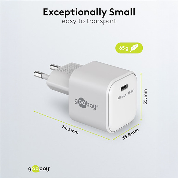 USB-C snellader | 1 poort | 45W | GaN | Power Delivery | Wit LDR03627 - 4