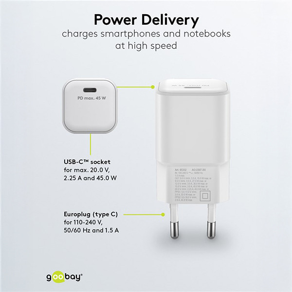 USB-C snellader | 1 poort | 45W | GaN | Power Delivery | Wit LDR03627 - 5
