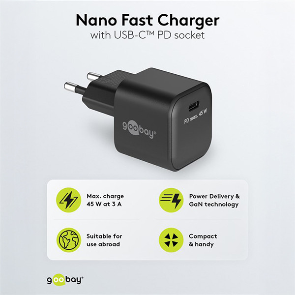USB-C snellader | 1 poort | 45W | GaN | Power Delivery | Zwart LDR03626 - 3