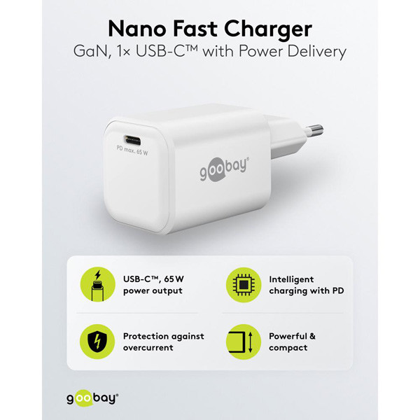 USB-C snellader | 1 poort | 65W | GaN | Power Delivery | Wit LDR03676 - 2