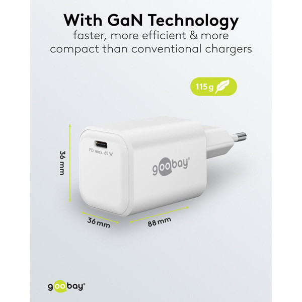 USB-C snellader | 1 poort | 65W | GaN | Power Delivery | Wit LDR03676 - 5