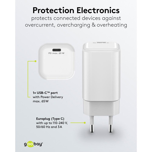 USB-C snellader | 1 poort | 65W | GaN | Power Delivery | Wit LDR03676 - 7