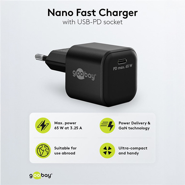 USB-C snellader | 1 poort | 65W | GaN | Power Delivery | Zwart LDR03630 - 3