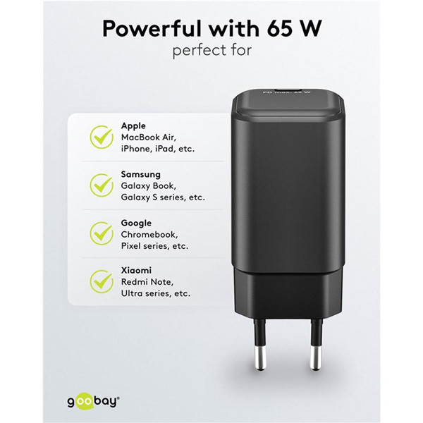 USB-C snellader | 1 poort | 65W | GaN | Power Delivery | Zwart LDR03675 - 4