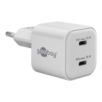 USB-C snellader | 2 poorten | 35W | GaN | Power Delivery | Wit