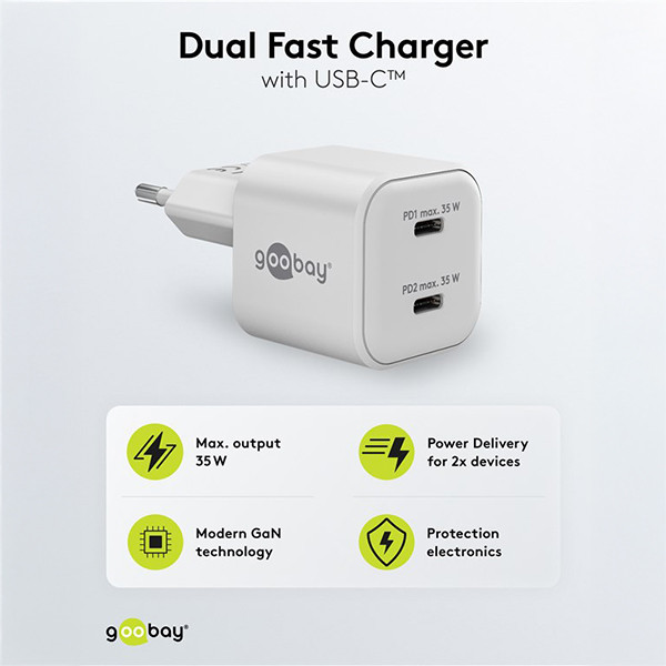 USB-C snellader | 2 poorten | 35W | GaN | Power Delivery | Wit LDR03625 - 4