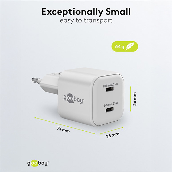 USB-C snellader | 2 poorten | 35W | GaN | Power Delivery | Wit LDR03625 - 5