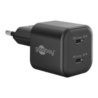 USB-C snellader | 2 poorten | 35W | GaN | Power Delivery | Zwart