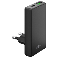USB-C snellader | 2 poorten | USB-A & USB-C | 65W | GaN | Power Delivery | 90°  flat | Zwart LDR03680