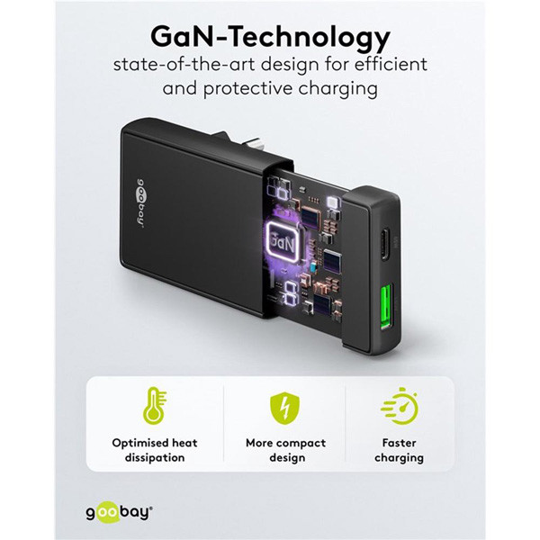 USB-C snellader | 2 poorten | USB-A & USB-C | 65W | GaN | Power Delivery | 90°  flat | Zwart LDR03680 - 4