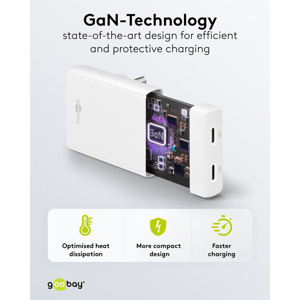 USB-C snellader | 2 poorten | USB-C | 65W | GaN | Power Delivery | 90°  flat | Wit LDR03682 - 4