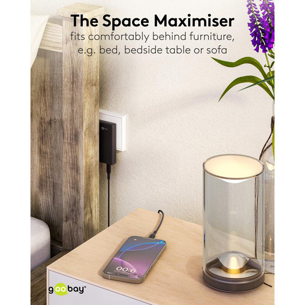 USB-C snellader | 2 poorten | USB-C | 65W | GaN | Power Delivery | 90°  flat | Zwart LDR03681 - 3