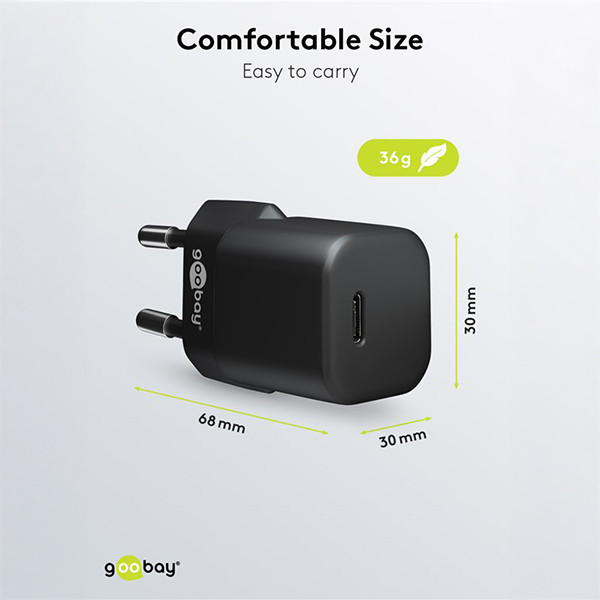 USB-C snellader Nano | 1 poort | 30W | GaN | Power Delivery | Zwart LDR03647 - 3