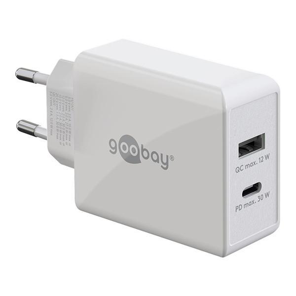 USB multipoort oplader | 2 poorten | USB-A & USB-C | 30W | Power Delivery | Wit LDR03629 - 1