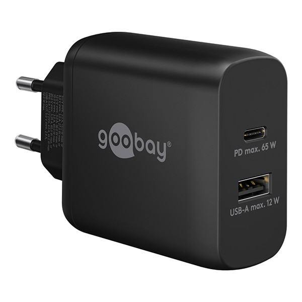 USB multipoort oplader | 2 poorten | USB-A & USB-C | 65W | GaN | Power Delivery | Zwart LDR03632 - 1