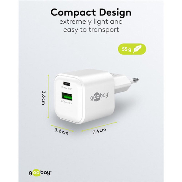 USB multipoort snellader | 2 poorten | USB-A & USB-C | 20W | GaN | Power Delivery | Wit LDR03687 - 4