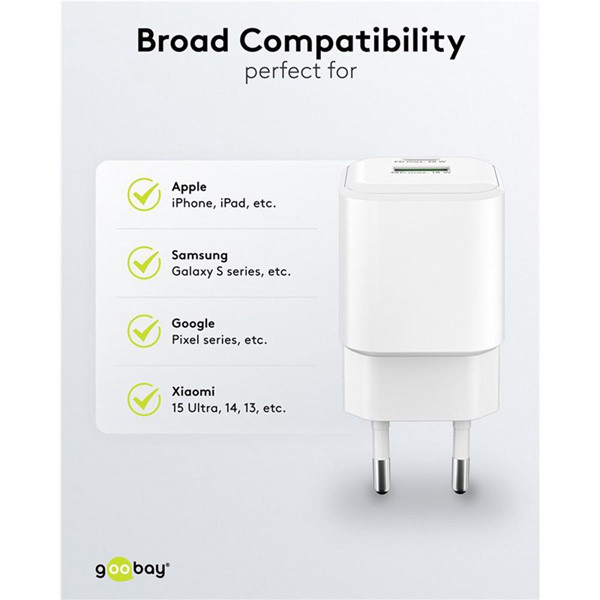 USB multipoort snellader | 2 poorten | USB-A & USB-C | 20W | GaN | Power Delivery | Wit LDR03687 - 8