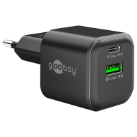 USB multipoort snellader | 2 poorten | USB-A & USB-C | 20W | GaN | Power Delivery | Zwart LDR03688