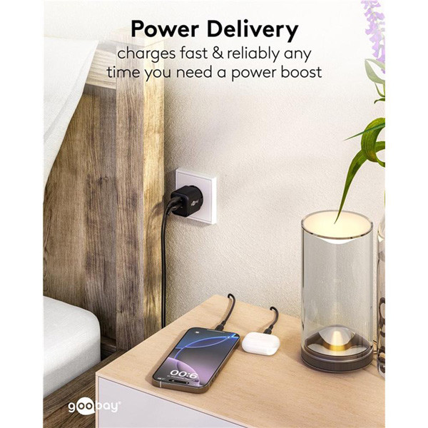 USB multipoort snellader | 2 poorten | USB-A & USB-C | 20W | GaN | Power Delivery | Zwart LDR03688 - 7