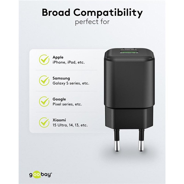 USB multipoort snellader | 2 poorten | USB-A & USB-C | 20W | GaN | Power Delivery | Zwart LDR03688 - 8