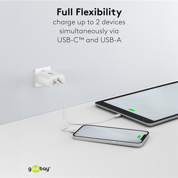 USB multipoort snellader | 2 poorten | USB-A & USB-C | 45W | GaN | Power Delivery | Wit LDR03642 - 5