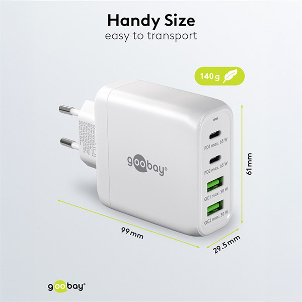 USB multipoort snellader | 4 poorten | USB-A & USB-C | 68W | GaN | Power Delivery | Wit LDR03640 - 4