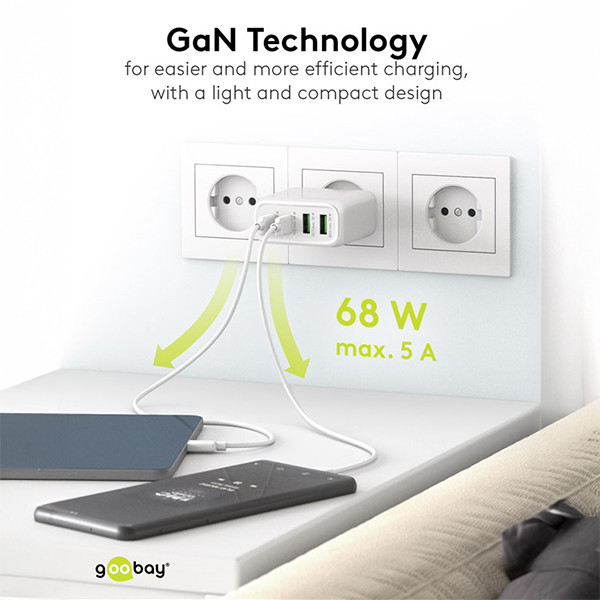 USB multipoort snellader | 4 poorten | USB-A & USB-C | 68W | GaN | Power Delivery | Wit LDR03640 - 6