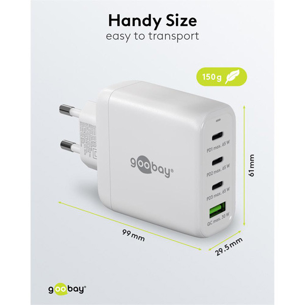 USB multipoort snellader | 4 poorten | USB-A & USB-C | 68W | GaN | Power Delivery | Wit LDR03678 - 5