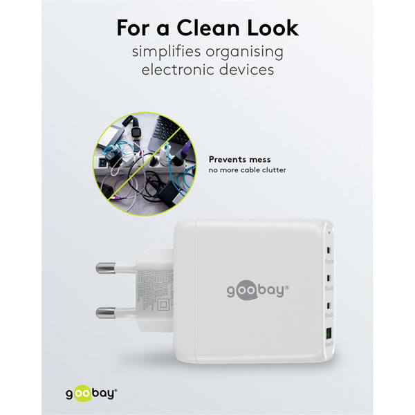 USB multipoort snellader | 4 poorten | USB-A & USB-C | 68W | GaN | Power Delivery | Wit LDR03678 - 7
