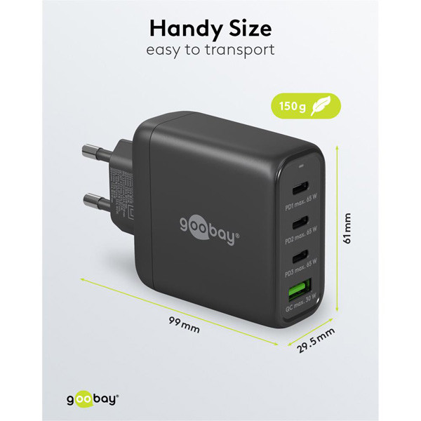 USB multipoort snellader | 4 poorten | USB-A & USB-C | 68W | GaN | Power Delivery | Zwart LDR03677 - 5
