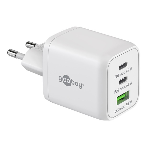 USB multipoort snellader Nano | 3 poorten | USB-A & USB-C | 65W | GaN | Power Delivery | Wit LDR03644 - 1